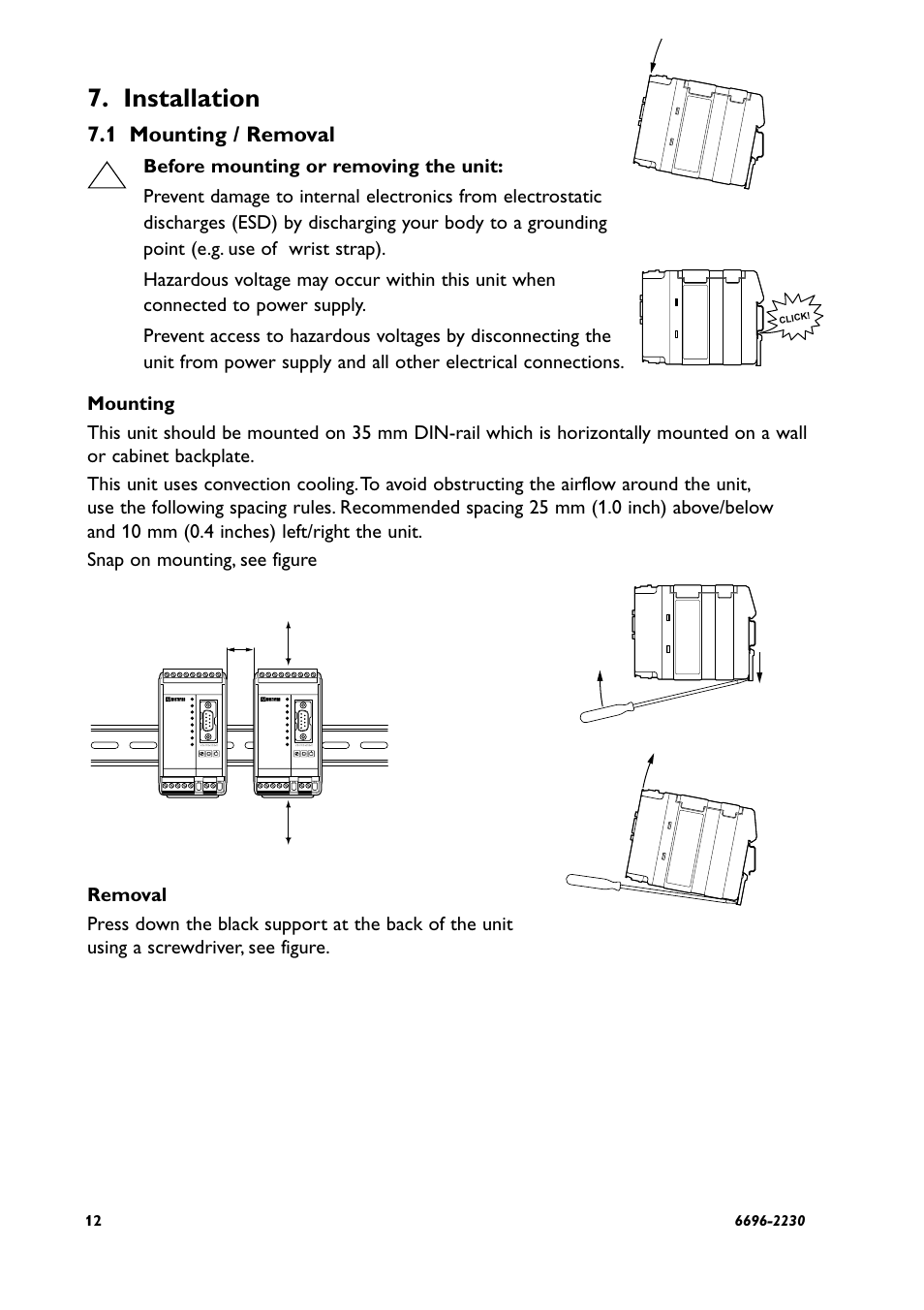 Installation, 1 mounting / removal | Westermo GD-01 US User Manual | Page 12 / 24
