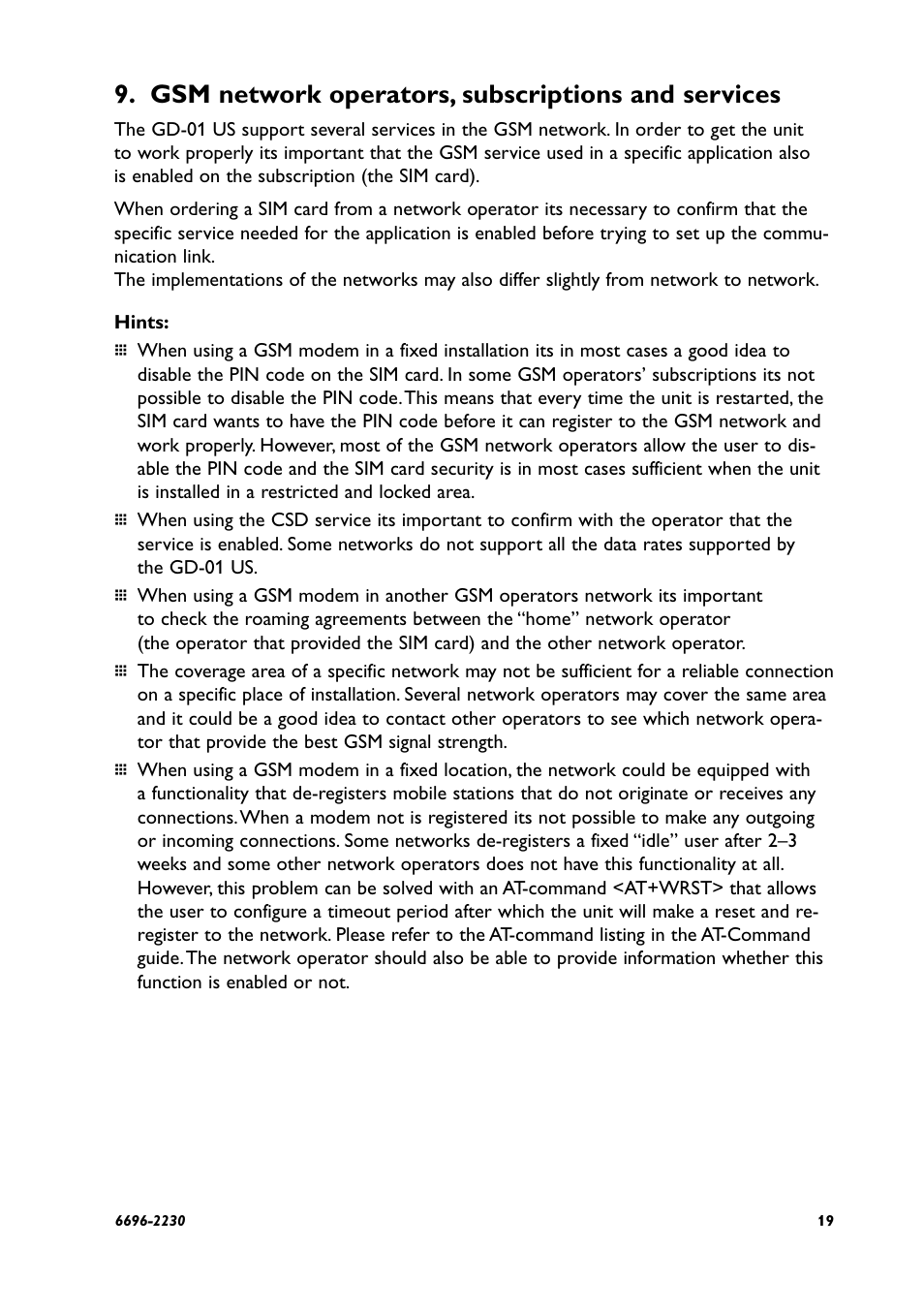 Gsm network operators, subscriptions and services | Westermo GD-01 US User Manual | Page 19 / 24