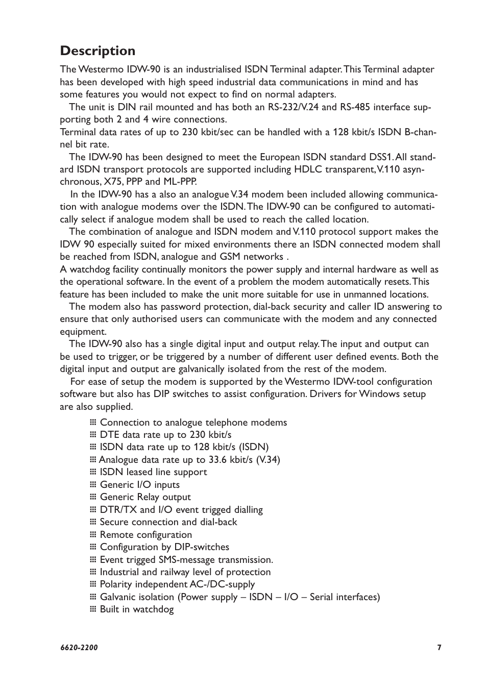 Description | Westermo IDW-90 User Manual | Page 7 / 44