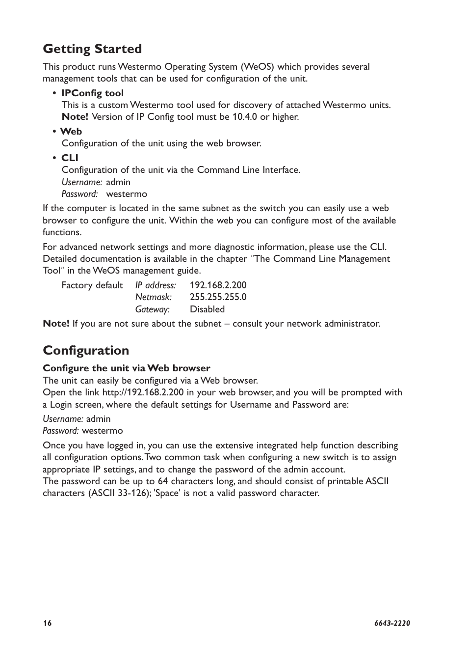 Getting started, Configuration | Westermo Lynx-x08-F2G-S2 User Manual | Page 16 / 20