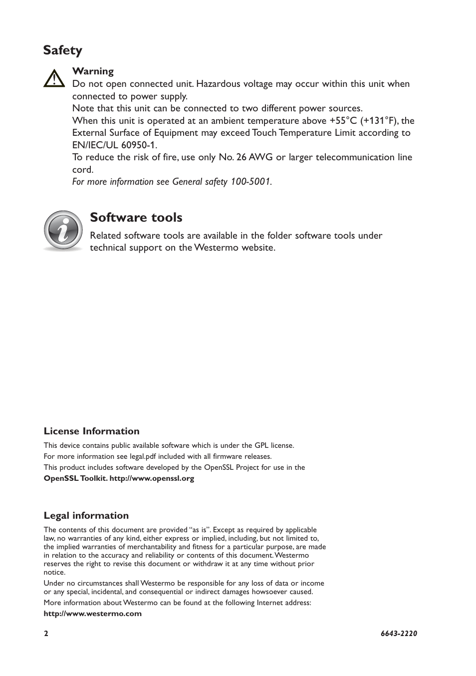Safety, Software tools | Westermo Lynx-x08-F2G-S2 User Manual | Page 2 / 20