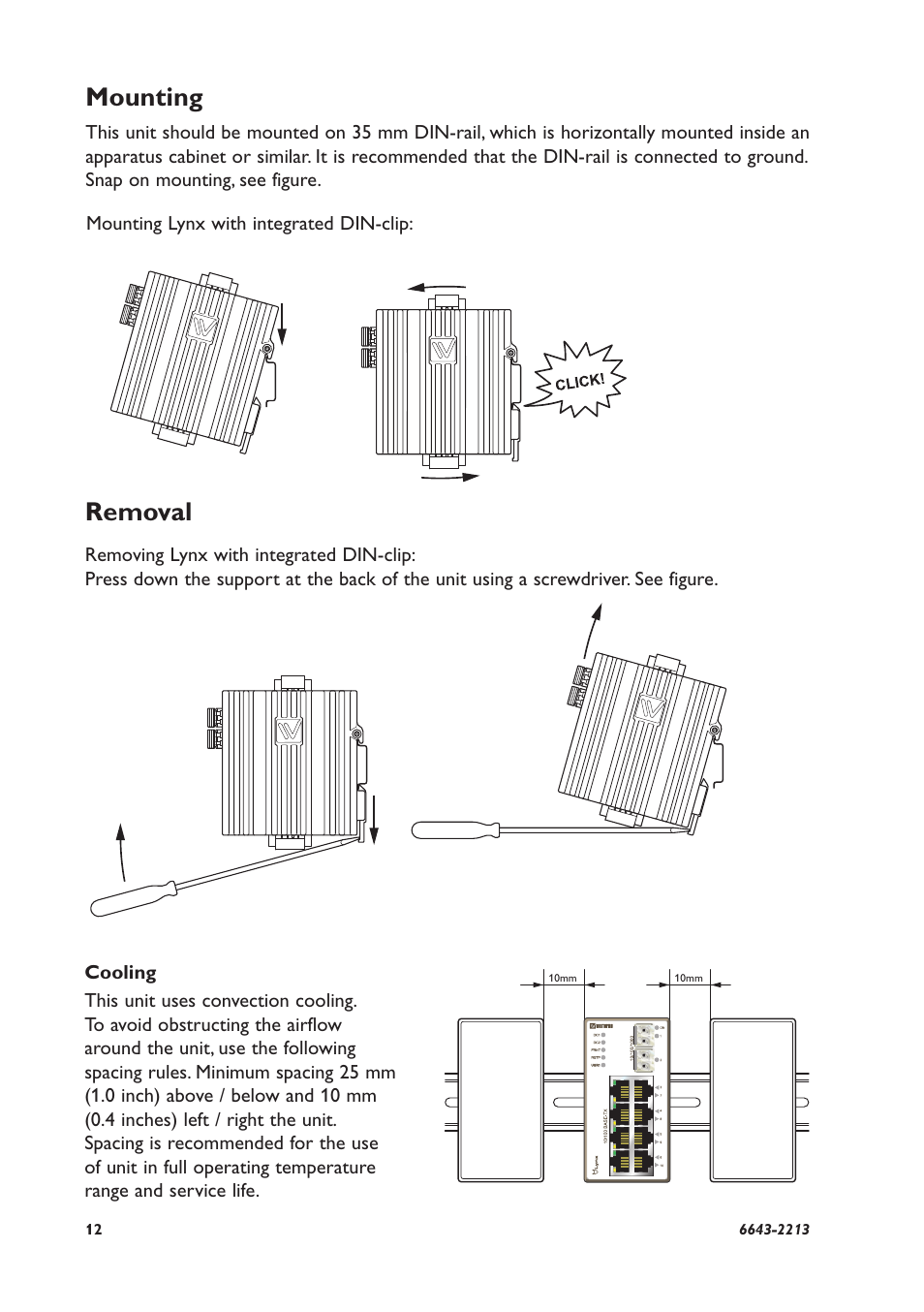 Mounting, Removal | Westermo Lynx-x10-F2G User Manual | Page 12 / 16