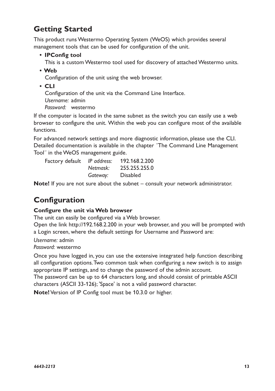 Getting started, Configuration | Westermo Lynx-x10-F2G User Manual | Page 13 / 16