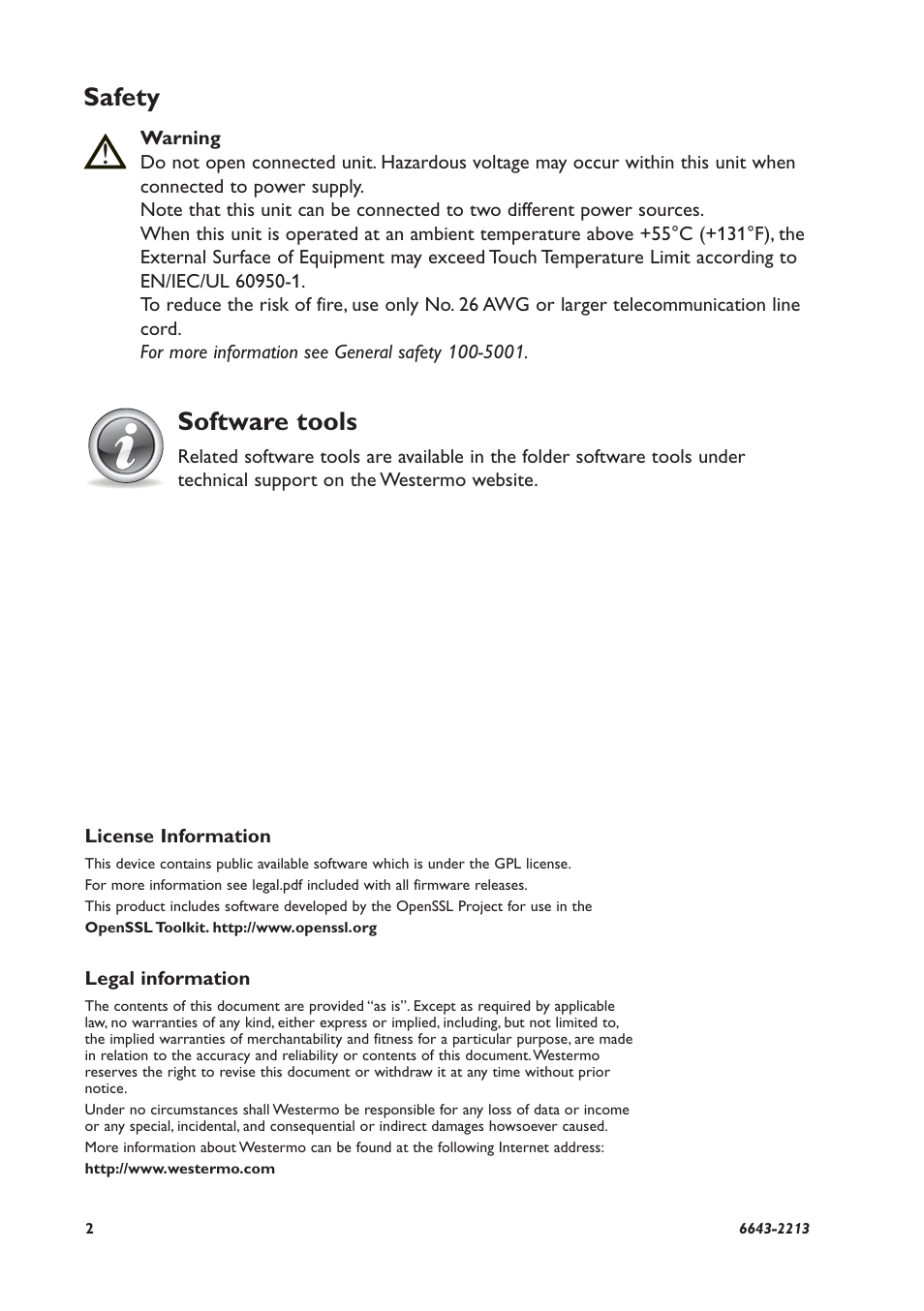 Safety, Software tools | Westermo Lynx-x10-F2G User Manual | Page 2 / 16
