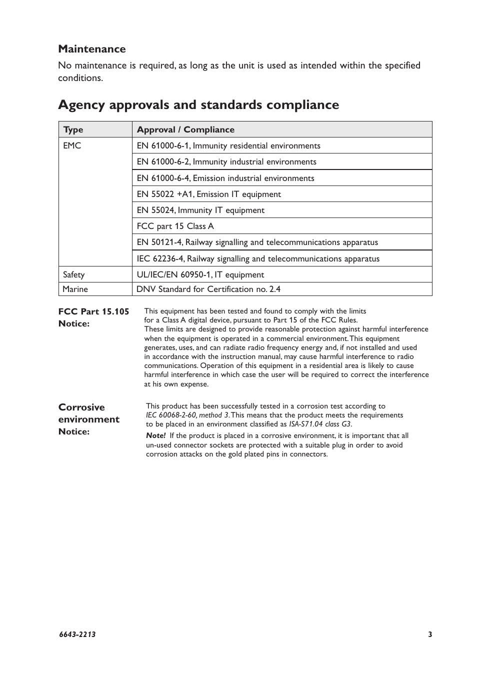 Agency approvals and standards compliance, Maintenance | Westermo Lynx-x10-F2G User Manual | Page 3 / 16