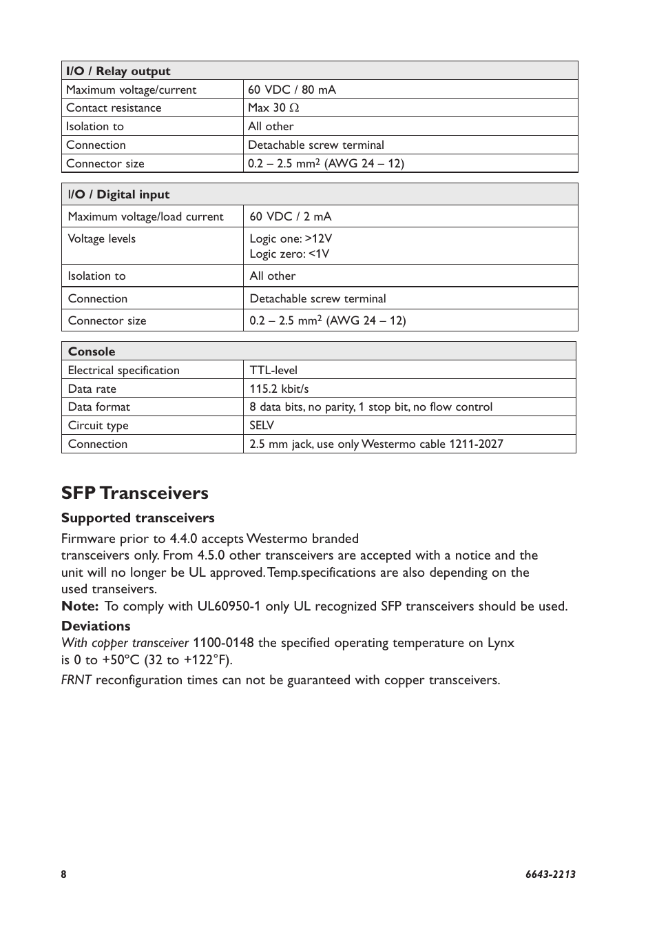 Sfp transceivers | Westermo Lynx-x10-F2G User Manual | Page 8 / 16