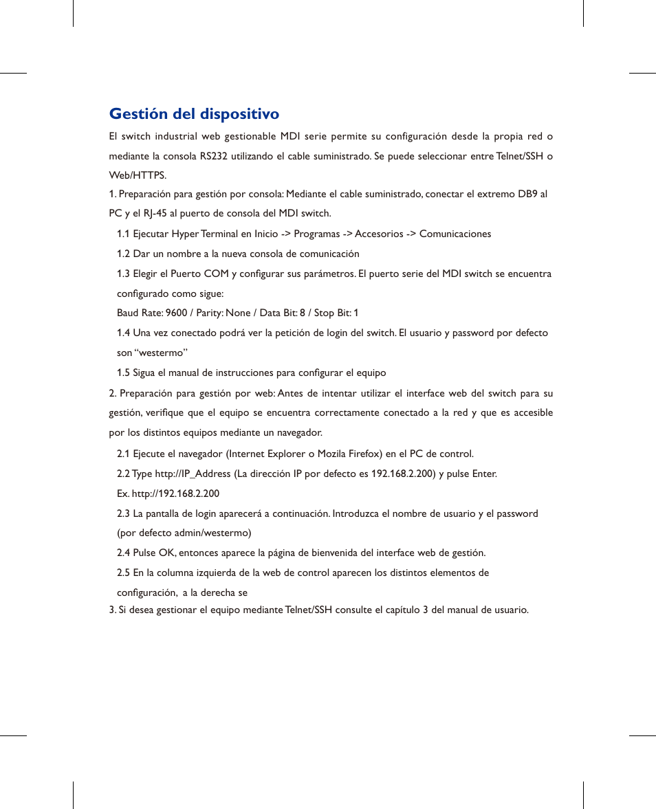 Gestión del dispositivo | Westermo MDI-110-F3x User Manual | Page 13 / 16