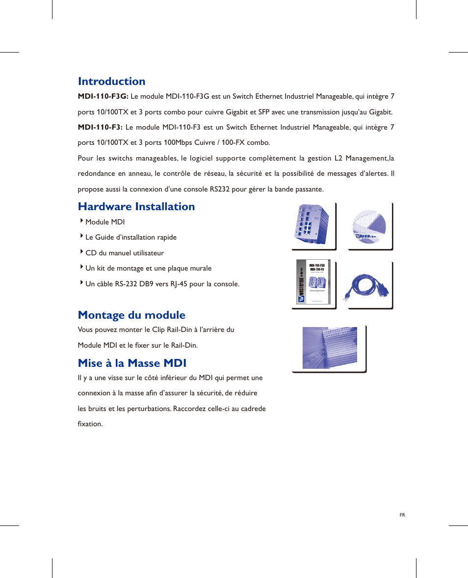 Introduction, Hardware installation, Mise à la masse mdi | Montage du module | Westermo MDI-110-F3x User Manual | Page 8 / 16