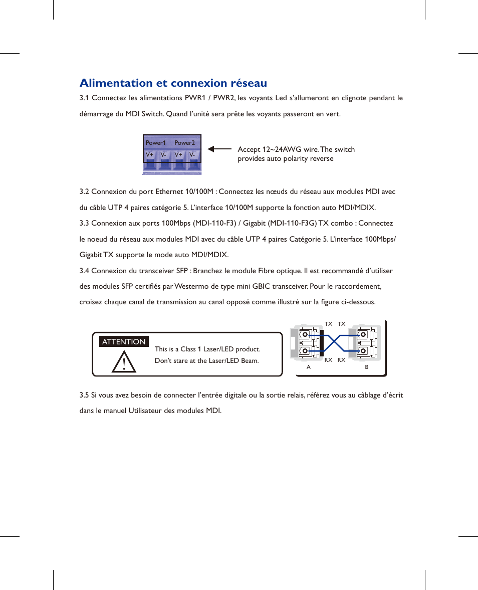 Alimentation et connexion réseau | Westermo MDI-110-F3x User Manual | Page 9 / 16