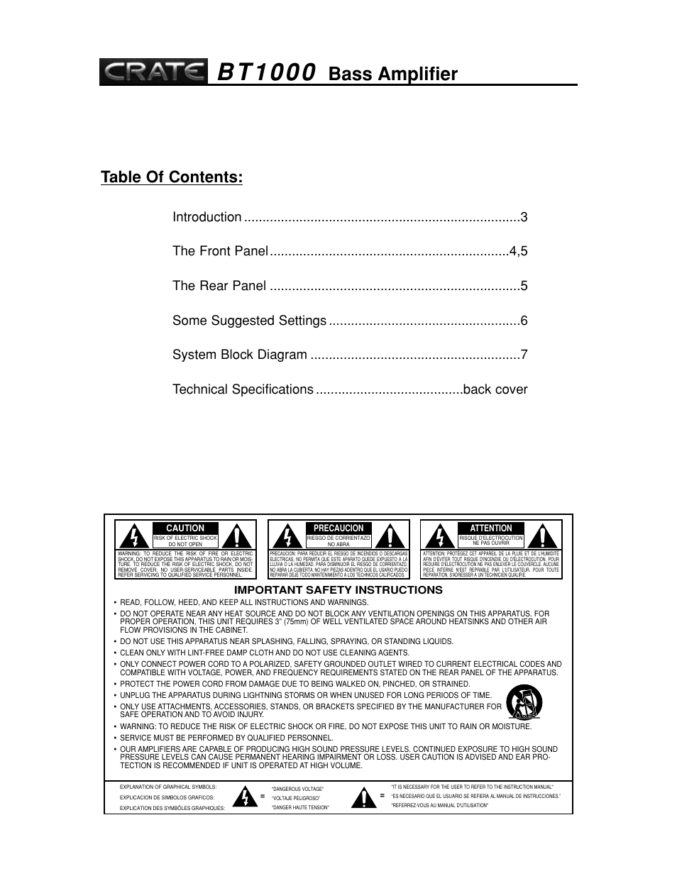 Crate Amplifiers BT1000 User Manual | Page 2 / 8