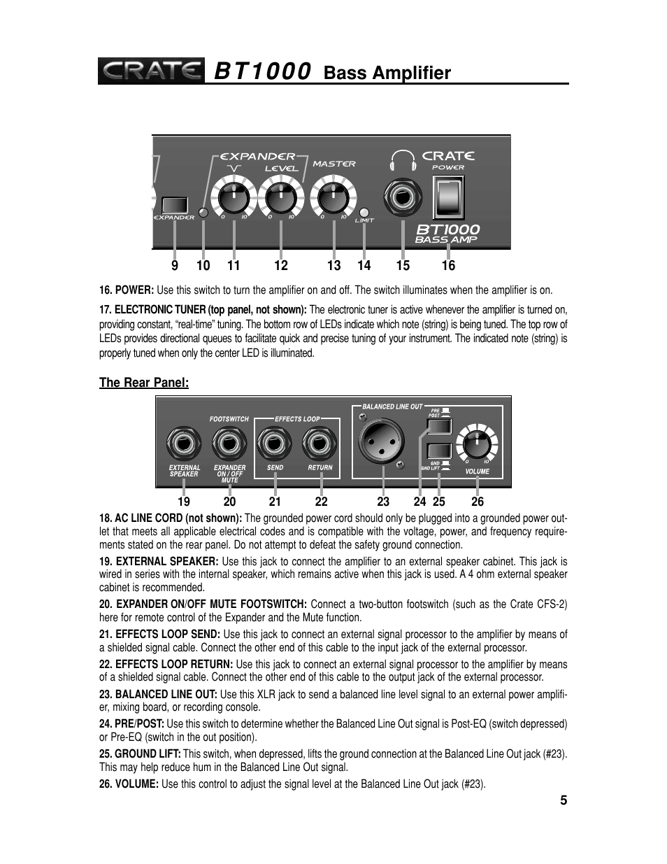 B t 1 0 0 0, Bass amplifier | Crate Amplifiers BT1000 User Manual | Page 5 / 8