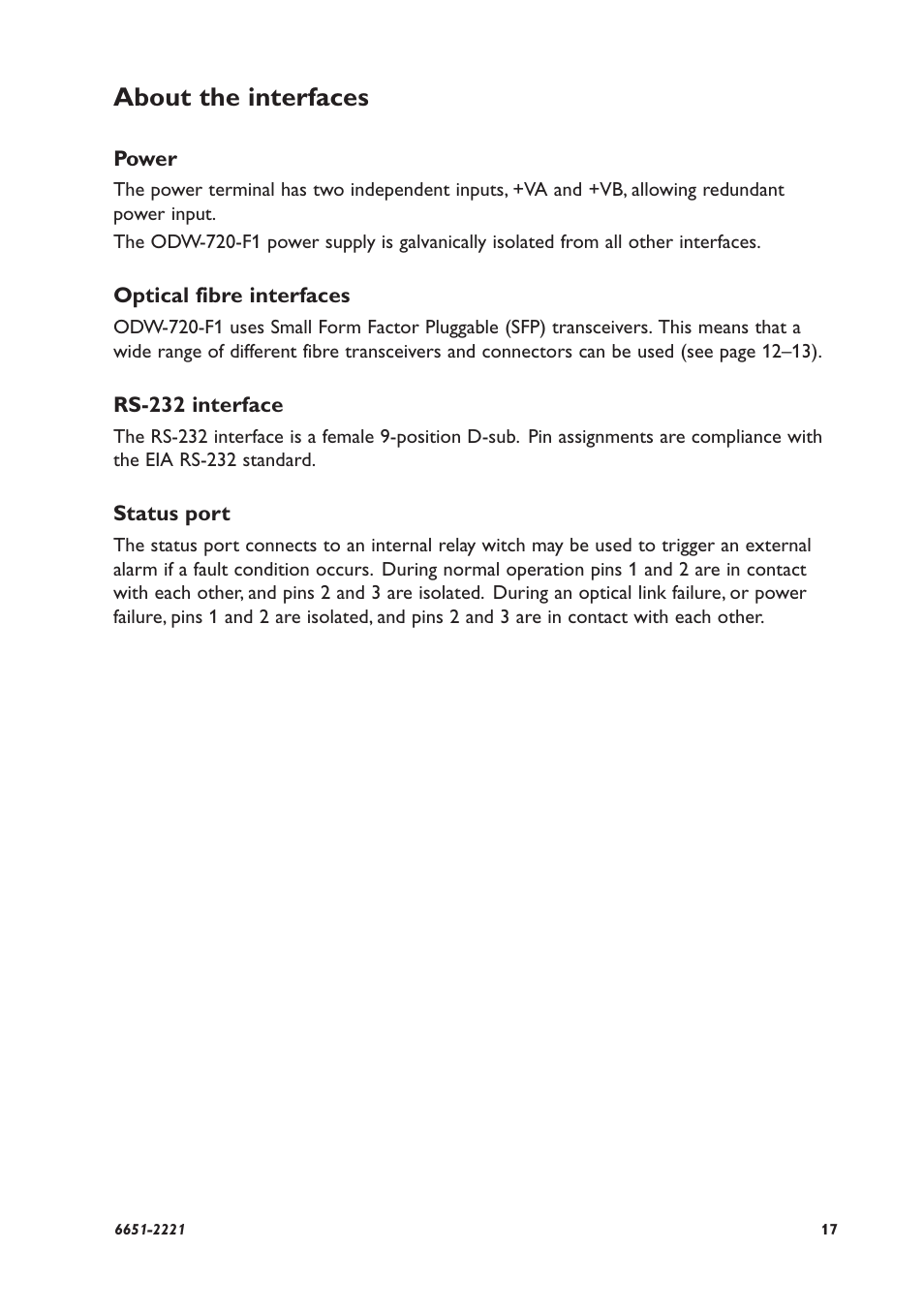 About the interfaces | Westermo ODW-720-F1 User Manual | Page 17 / 20