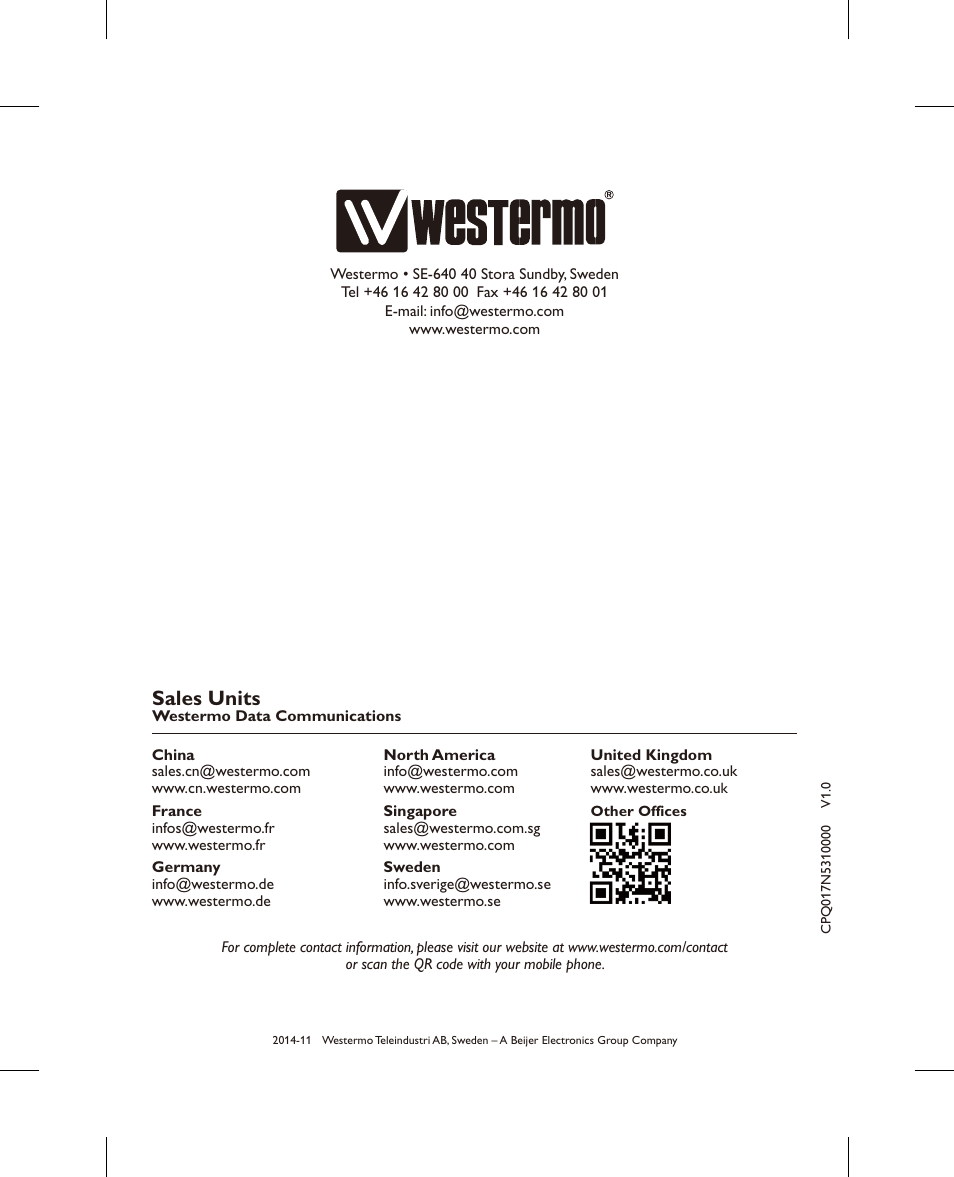 Sales units | Westermo PII PoE Injector User Manual | Page 12 / 12