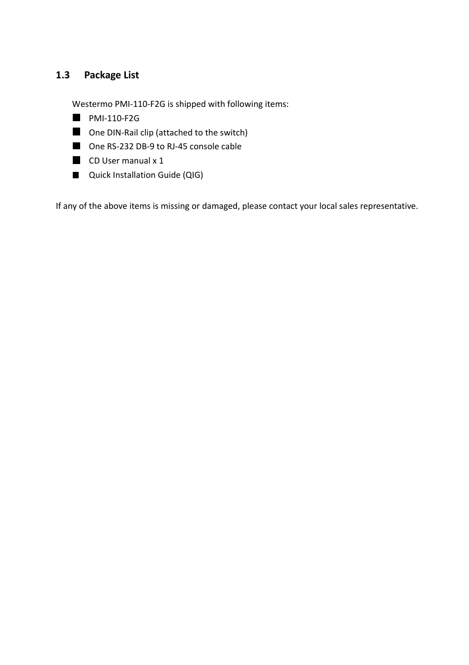 3 package list, Package list | Westermo PMI-110-F2G User Manual | Page 10 / 146