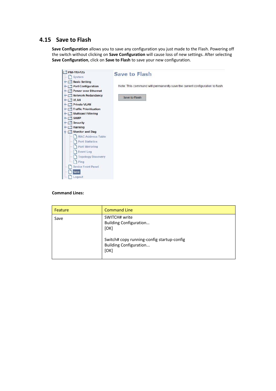 15 save to flash, Save to flash | Westermo PMI-110-F2G User Manual | Page 141 / 146