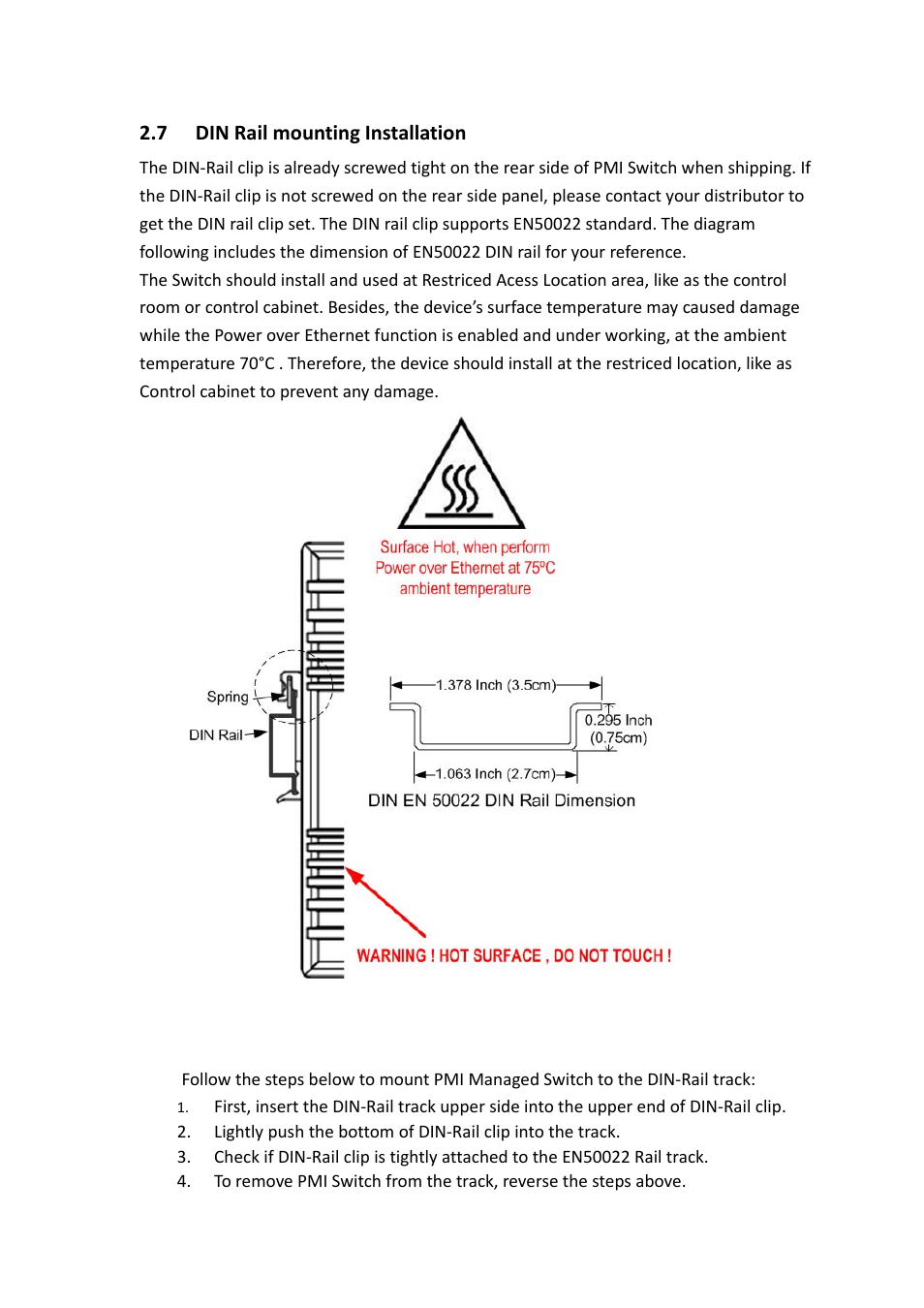 7 din rail mounting installation, Din rail mounting installation | Westermo PMI-110-F2G User Manual | Page 21 / 146