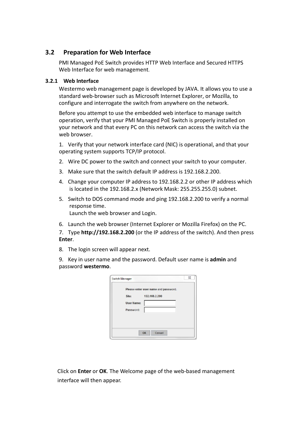 2 preparation for web interface, Preparation for web interface | Westermo PMI-110-F2G User Manual | Page 24 / 146