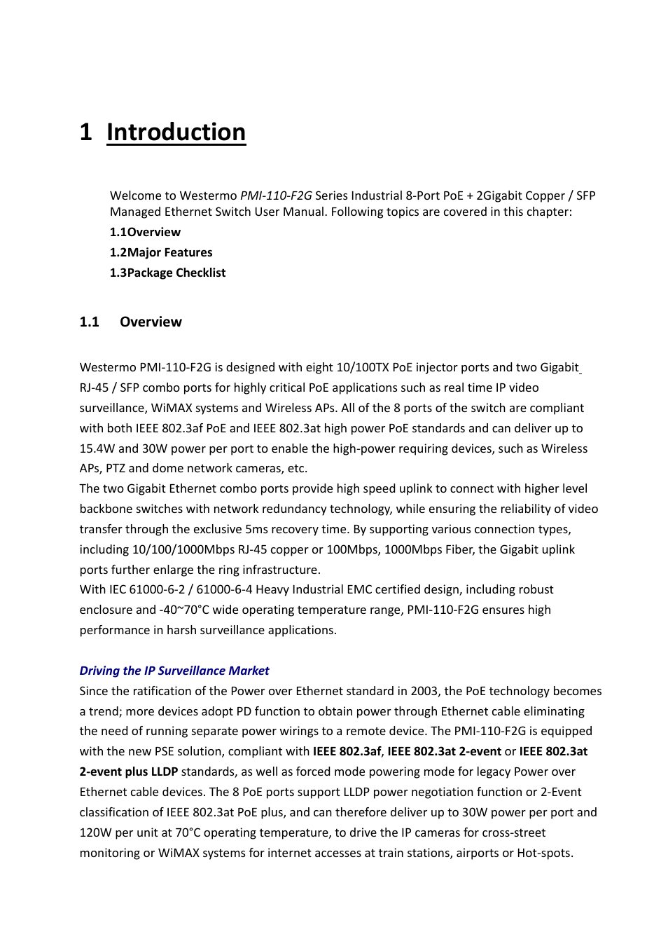 1 introduction, 1 overview, Introduction | Overview | Westermo PMI-110-F2G User Manual | Page 6 / 146