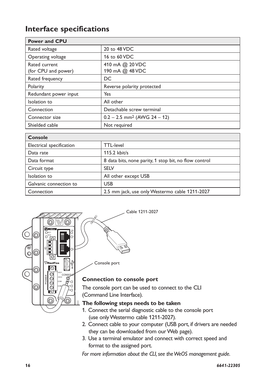 Interface specifications | Westermo RFI-xx User Manual | Page 16 / 32