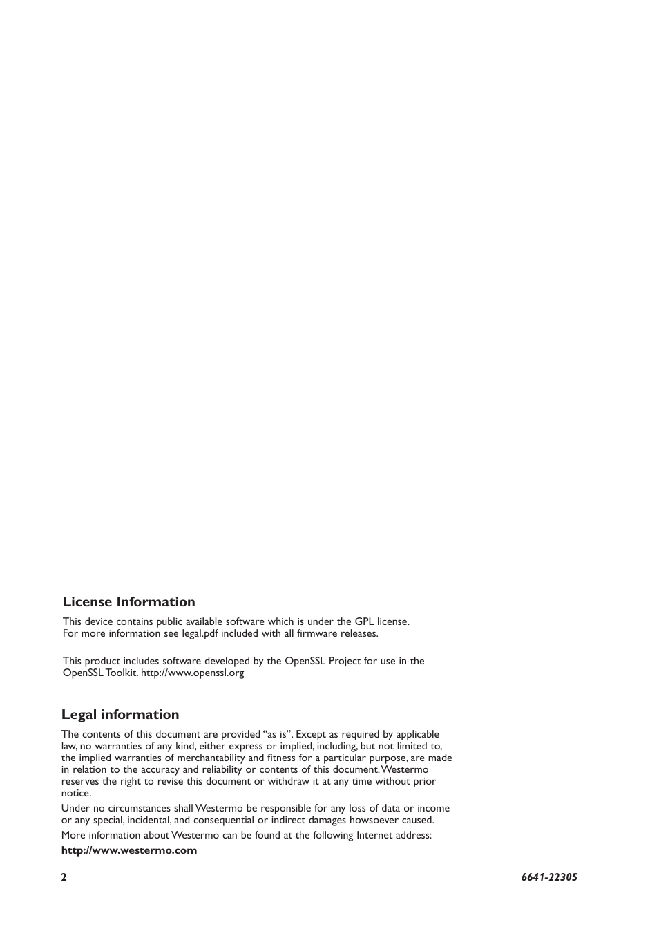 Legal information, License information | Westermo RFI-xx User Manual | Page 2 / 32