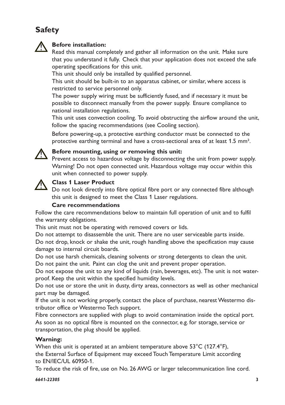 Safety | Westermo RFI-xx User Manual | Page 3 / 32