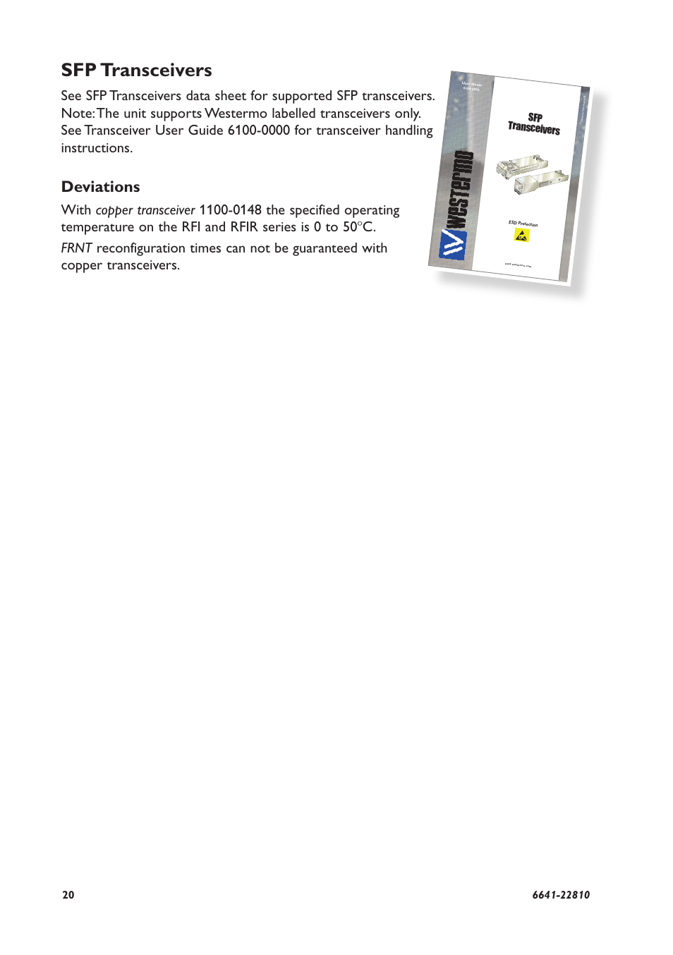 Sfp transceivers, Deviations | Westermo RFIR-xxx User Manual | Page 20 / 24