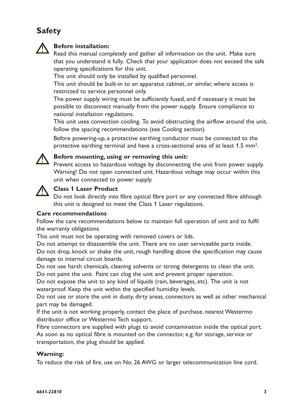 Safety | Westermo RFIR-xxx User Manual | Page 3 / 24