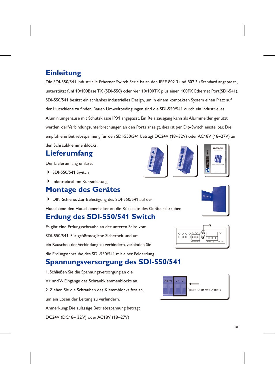 Lieferumfang, Montage des gerätes, Einleitung | Westermo SDI-5xx User Manual | Page 4 / 12