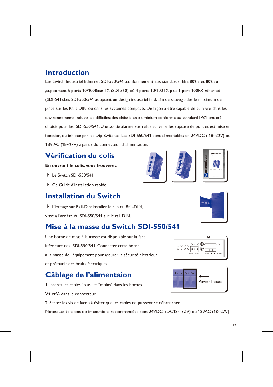 Vérification du colis, Installation du switch, Câblage de l’alimentaion | Introduction | Westermo SDI-5xx User Manual | Page 6 / 12