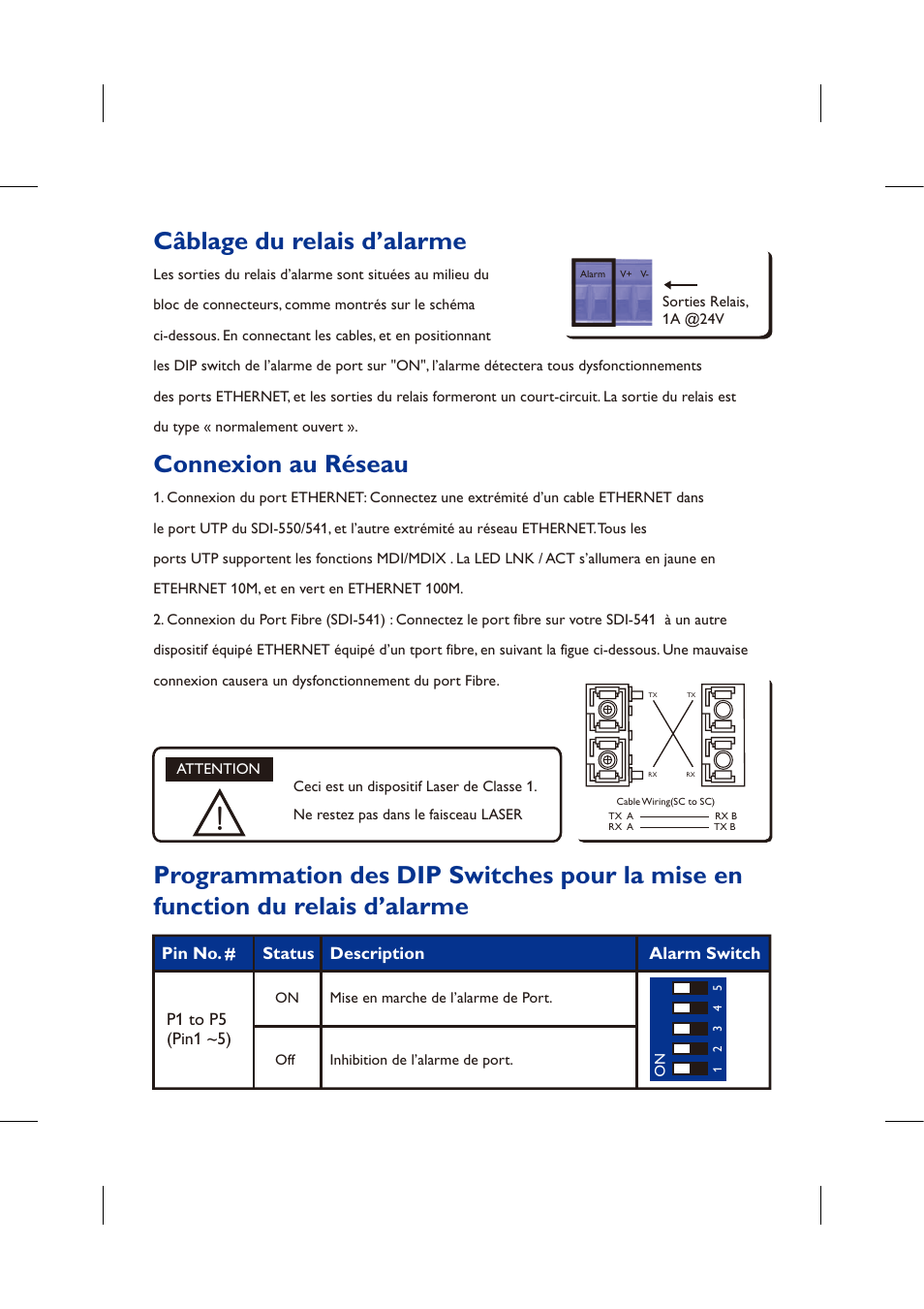 Câblage du relais d’alarme, Connexion au réseau | Westermo SDI-5xx User Manual | Page 7 / 12