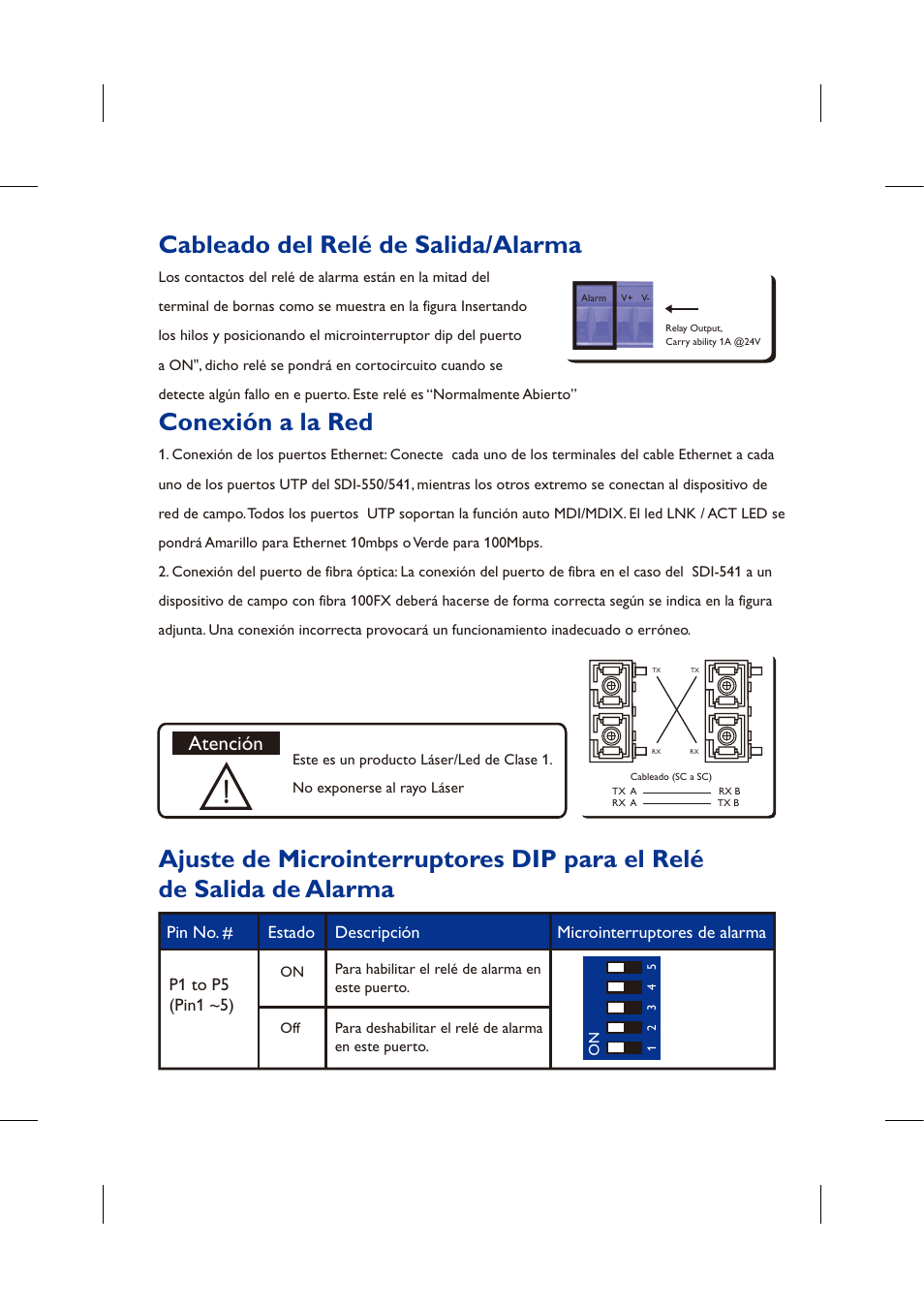Cableado del relé de salida/alarma, Conexión a la red, Atención | Westermo SDI-5xx User Manual | Page 9 / 12