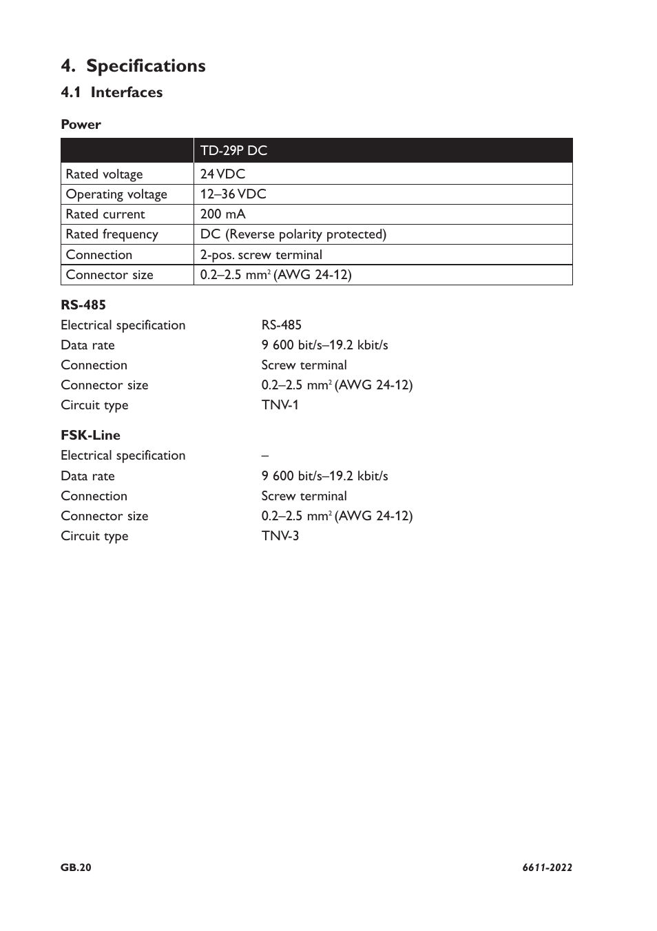 Specifications | Westermo TD-29P User Manual | Page 6 / 16