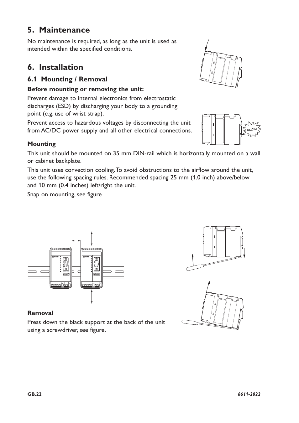 Maintenance, Installation, 1 mounting / removal | Westermo TD-29P User Manual | Page 8 / 16