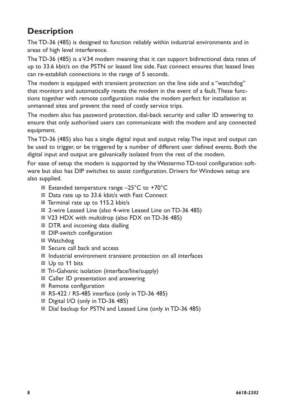 Description | Westermo TD-36 User Manual | Page 8 / 44