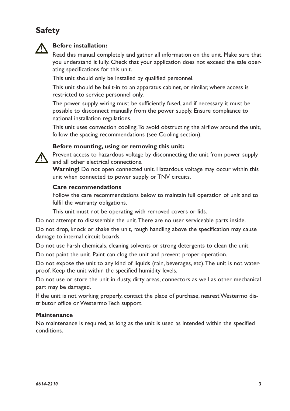 Safety | Westermo TR-36B User Manual | Page 3 / 20