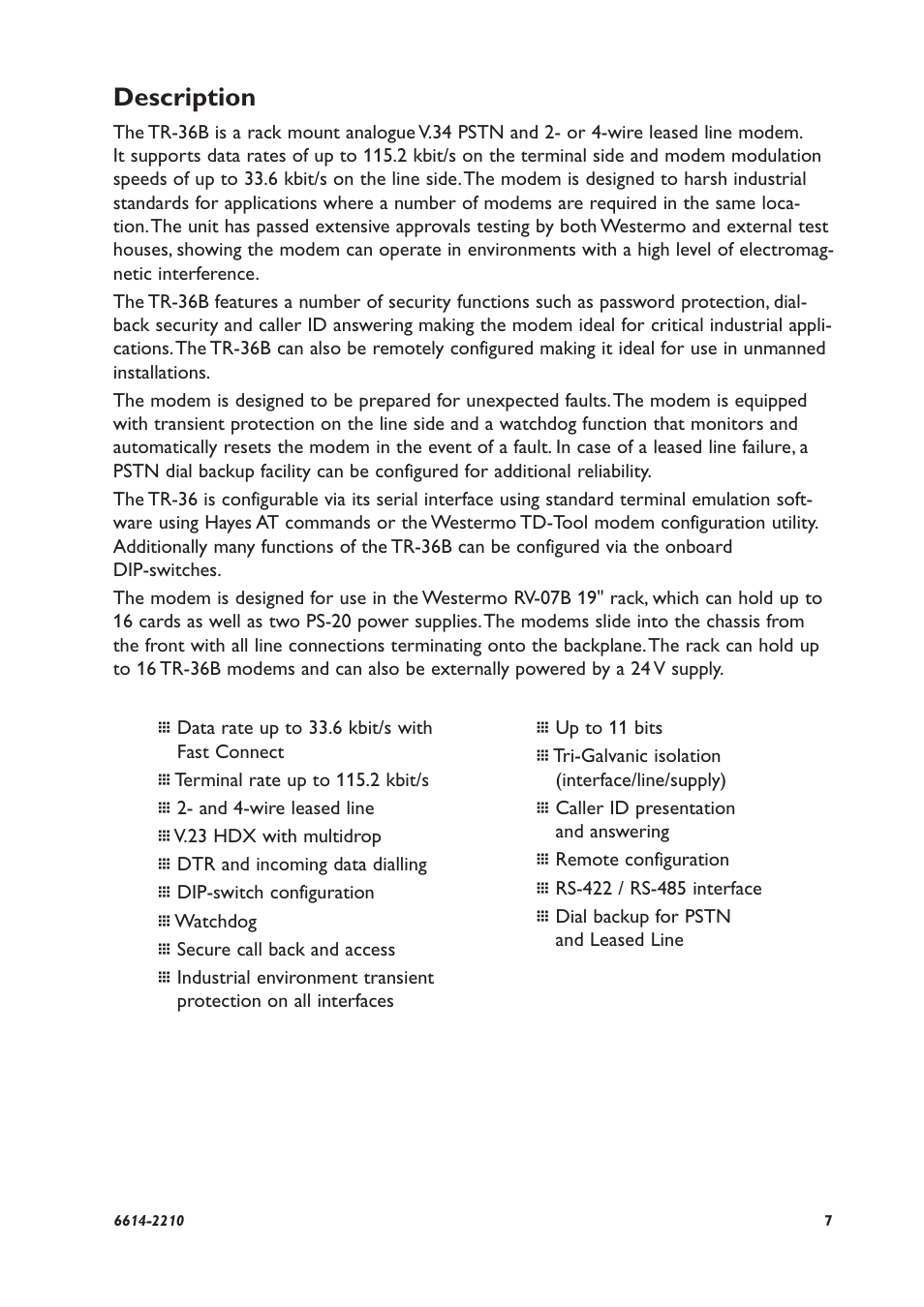 Description | Westermo TR-36B User Manual | Page 7 / 20