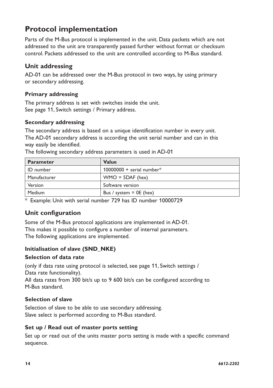 Protocol implementation | Westermo AD-01 User Manual | Page 14 / 24