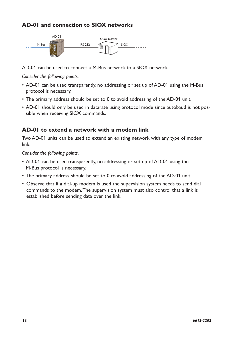 Ad-01 and connection to siox networks, Ad-01 to extend a network with a modem link | Westermo AD-01 User Manual | Page 18 / 24