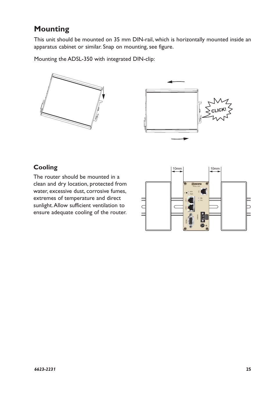 Mounting, Cooling | Westermo ADSL-350 User Manual | Page 25 / 28