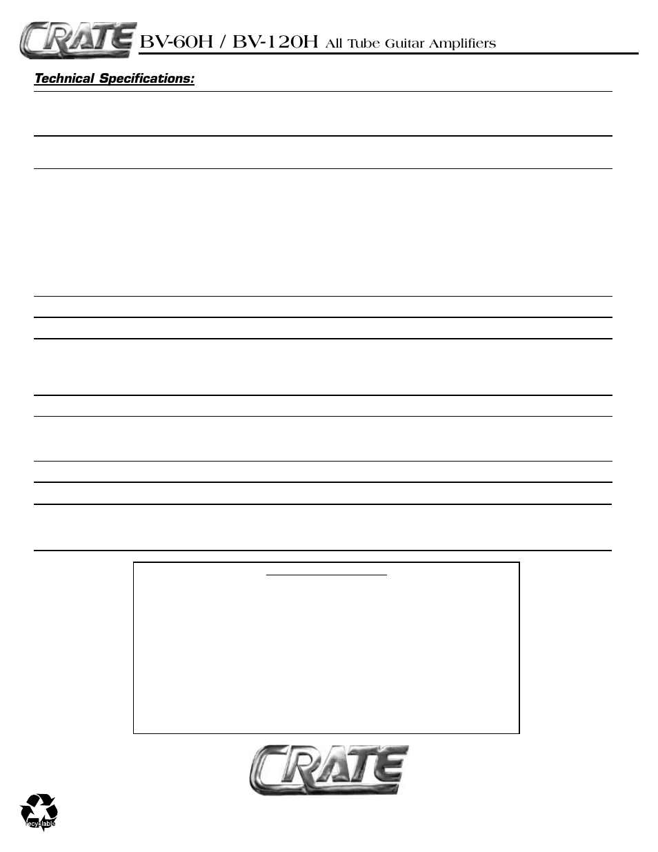 Crate Amplifiers ALL TUBE BV-129H User Manual | Page 12 / 12