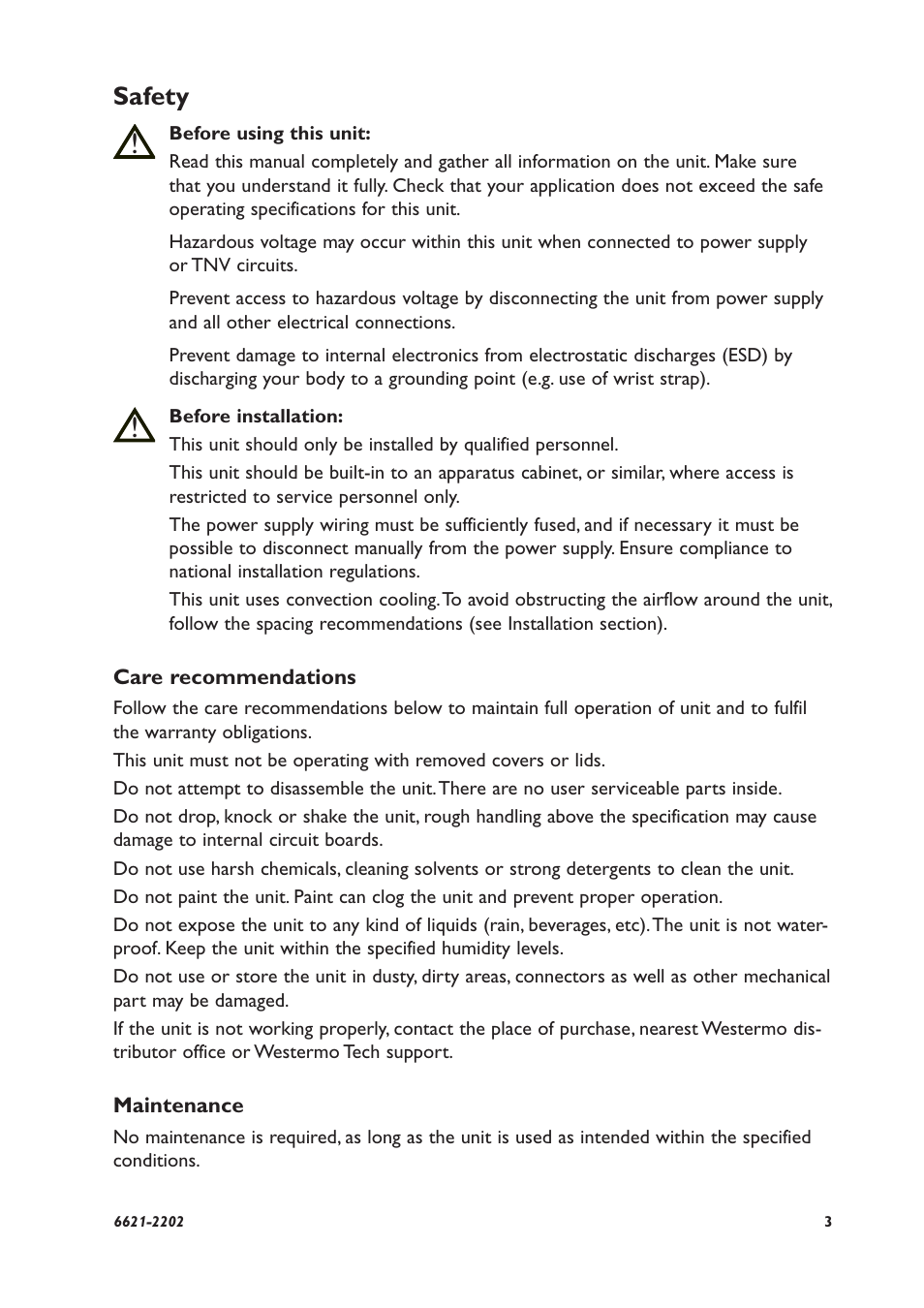 Safety | Westermo DDW-100 User Manual | Page 3 / 20