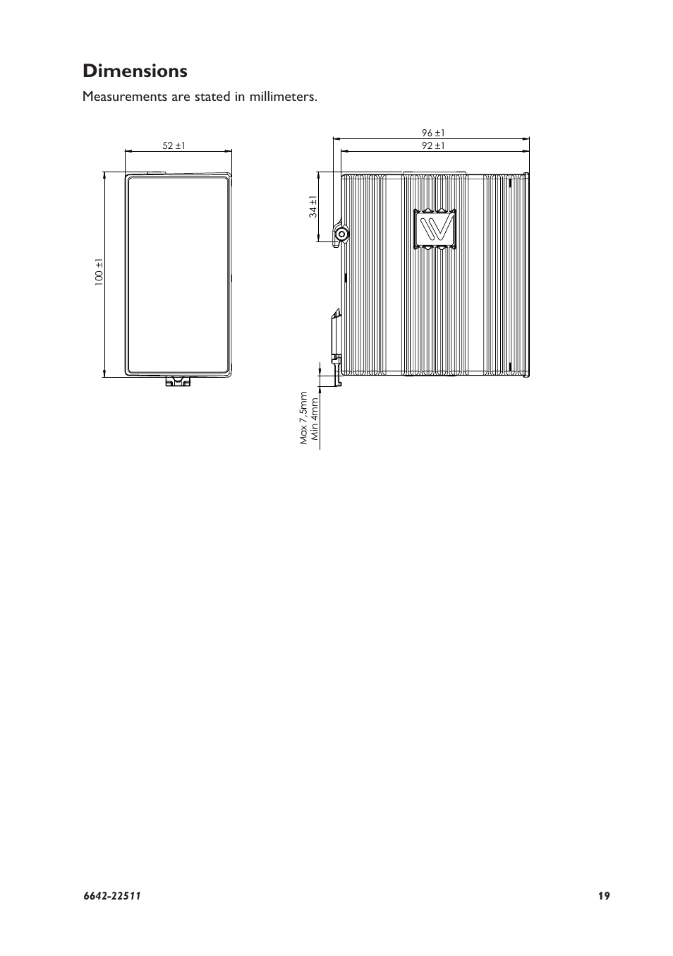 Dimensions, Measurements are stated in millimeters | Westermo DDW-142-485 User Manual | Page 19 / 20