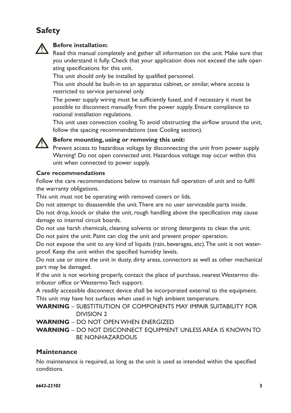 Safety | Westermo DDW-221 User Manual | Page 3 / 20