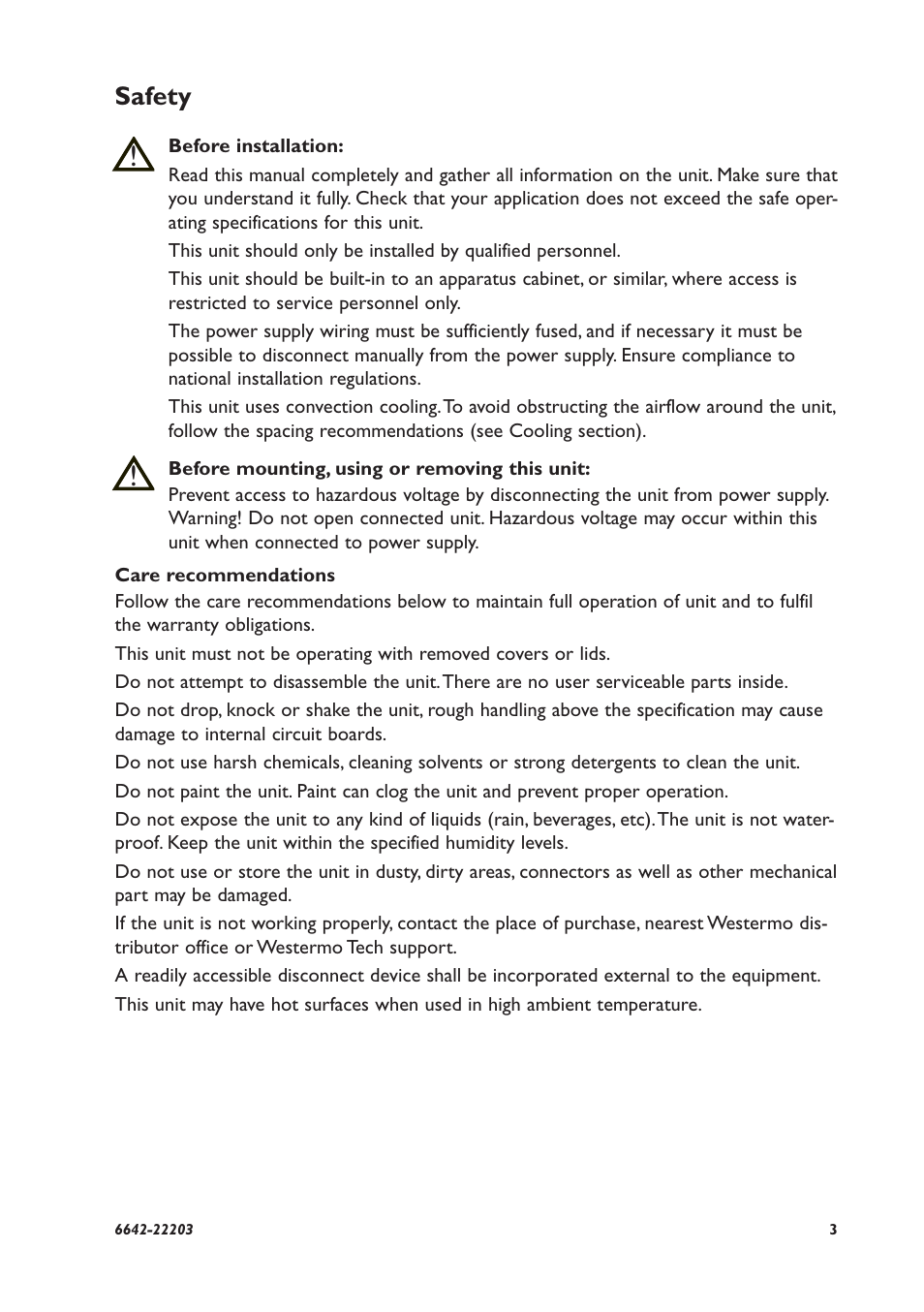 Safety | Westermo DDW-222 User Manual | Page 3 / 24