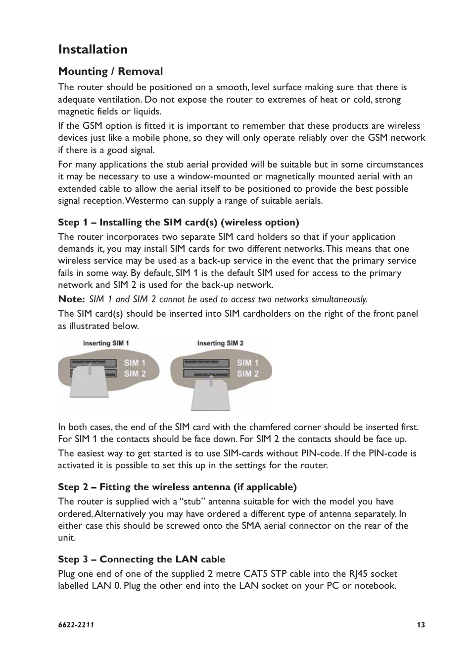 Installation | Westermo DR-250 User Manual | Page 13 / 20