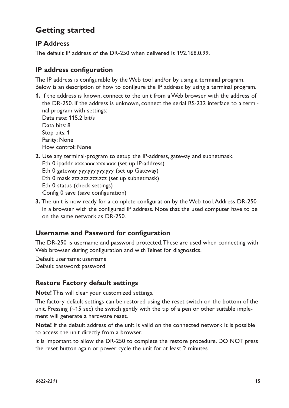 Getting started | Westermo DR-250 User Manual | Page 15 / 20