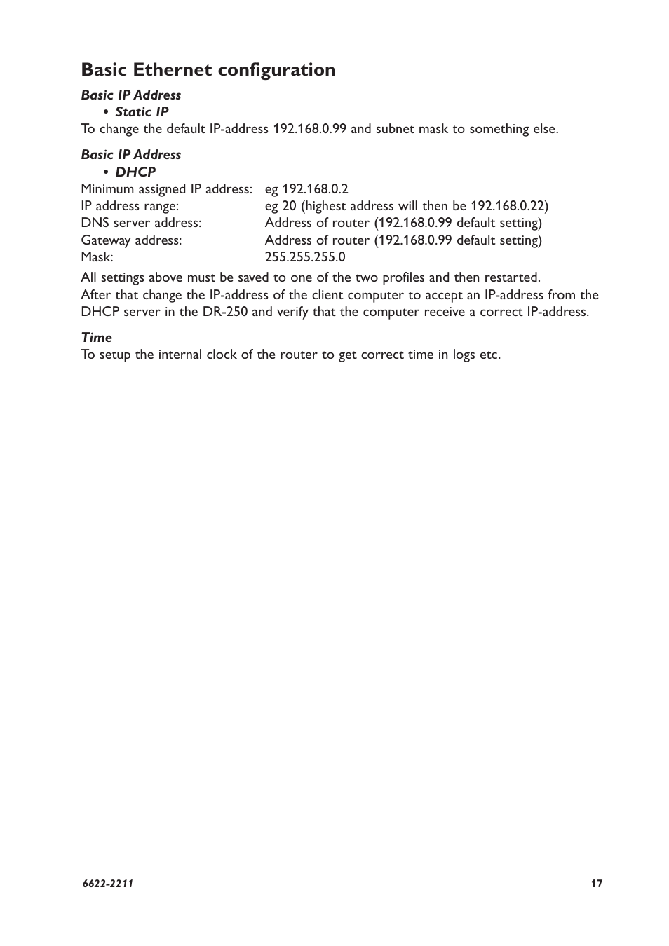 Basic ethernet configuration | Westermo DR-250 User Manual | Page 17 / 20