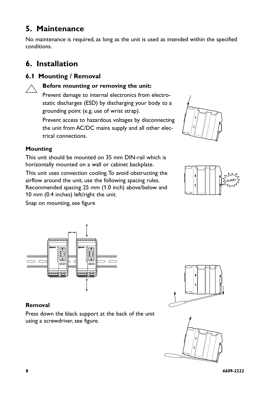 Maintenance, Installation, 1 mounting / removal | Westermo ED-20 User Manual | Page 8 / 36