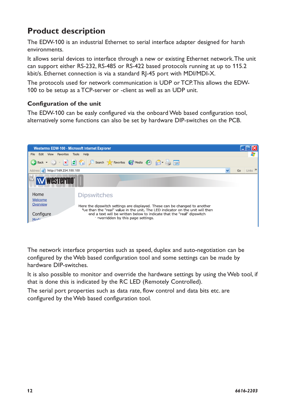 Product description | Westermo EDW-100 User Manual | Page 12 / 32