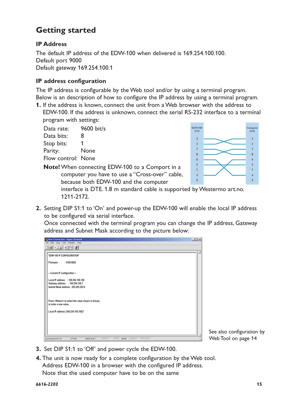 Getting started, See also configuration by web tool on page 14 | Westermo EDW-100 User Manual | Page 15 / 32